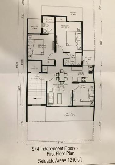 First Floor Plan, Saleable Area: 1210 Sq. Ft.