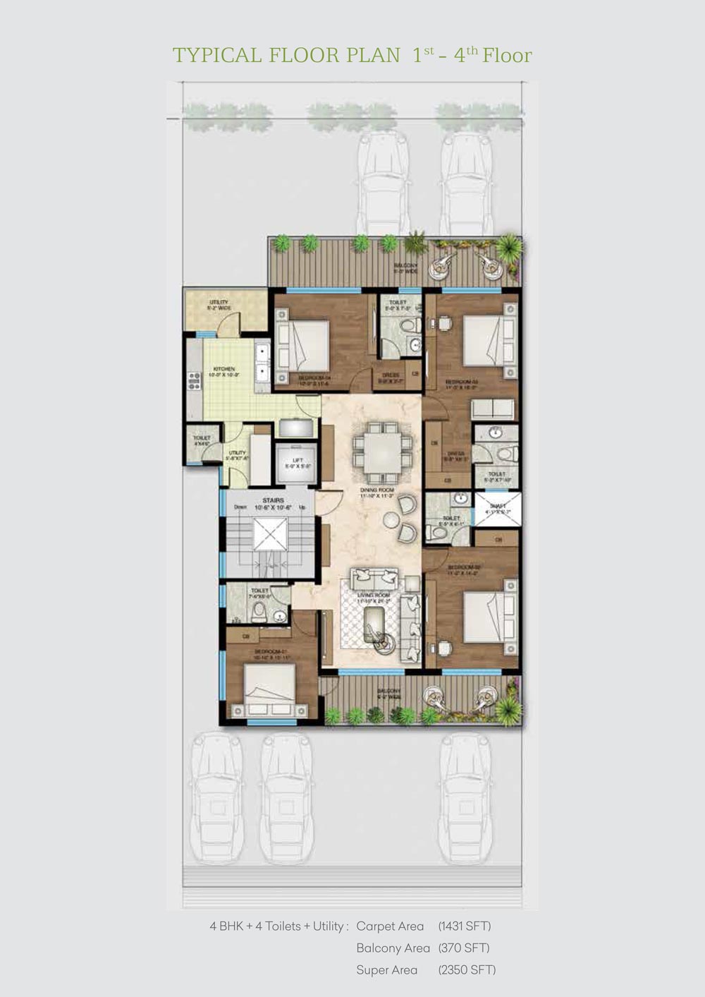 1st To 4th, Typical Floor Plan